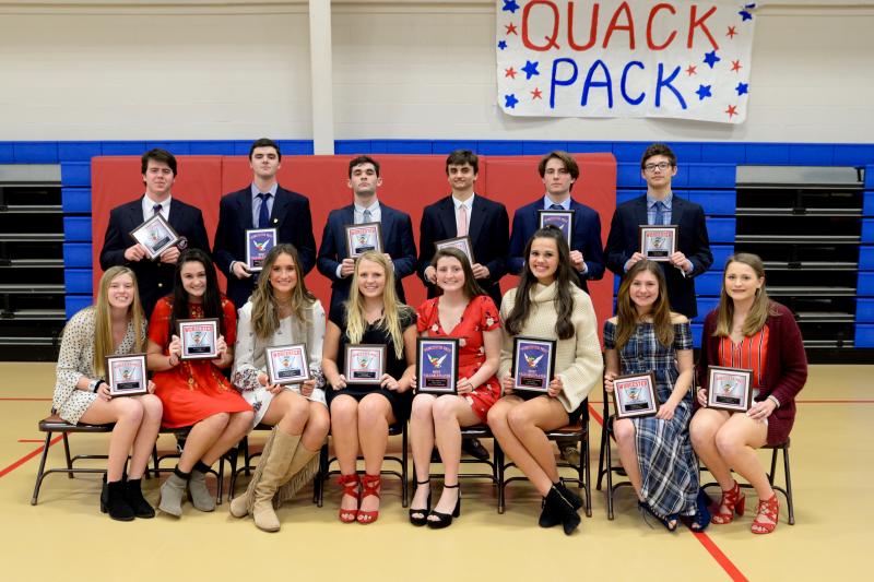 In back are (l-r) Alec Dembeck (Most Improved, varsity basketball), Colin Miller (MVP, varsity basketball), Cole Berry (Coaches Award, varsity basketball), Ben Brandt (Most Improved, JV basketball), Connor Carpenter (MVP, JV basketball) and Michael Wehberg (Coaches Award, JV basketball). In front are Morgan White (Most Improved, JV basketball), C.C. Lizas (Coaches Award, JV basketball), Gracie Gardner (Coaches Award, varsity basketball), Chloe Ruddo (Most Improved, varsity basketball), Hailey Merritt (MVP, varsity basketball), Sami Repass (Most Spirited, cheerleading), Kendall Whaley (Coaches Award, cheerleading) and Hana Miller (Most Improved, cheerleading). Not shown is Lily Baeurle (MVP, JV basketball). SUBMITTED PHOTOS